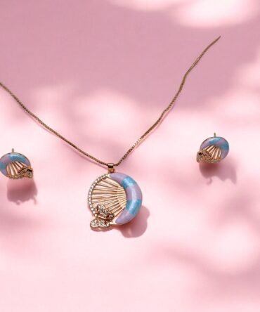 Butterfly Charm Pendant with Earrings Set – Elegant Gold and Pastel Jewelry