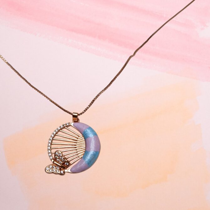 Butterfly Charm Pendant with Earrings Set – Elegant Gold and Pastel Jewelry - Image 3