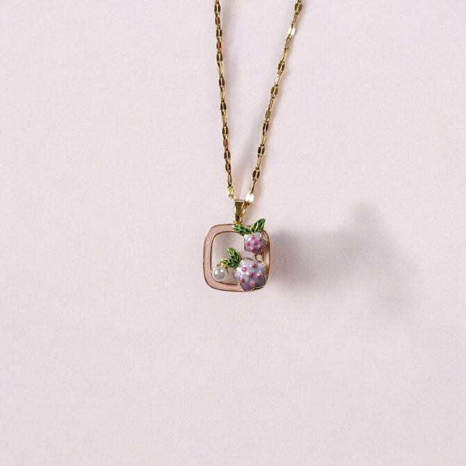 Floral Enamel Pendant – Anti-Tarnish Gold Chain Necklace - Image 2