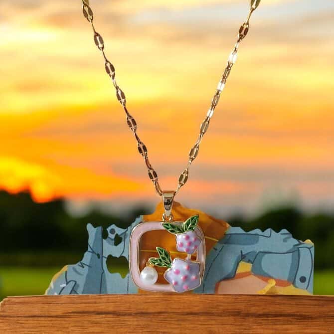 Floral Enamel Pendant – Anti-Tarnish Gold Chain Necklace - Image 3