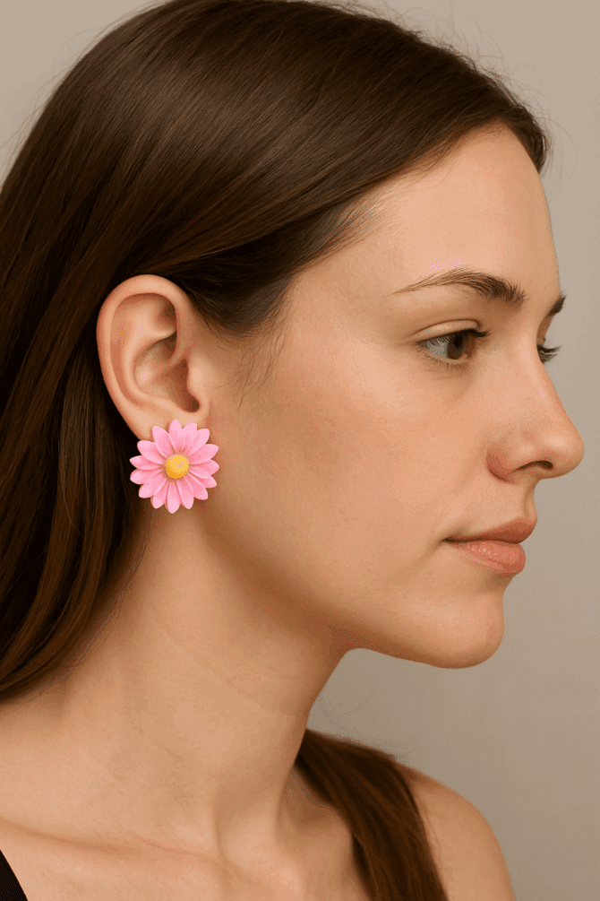 Pink Flower Earrings – Cute Earring Set for Women & Girls - Image 3