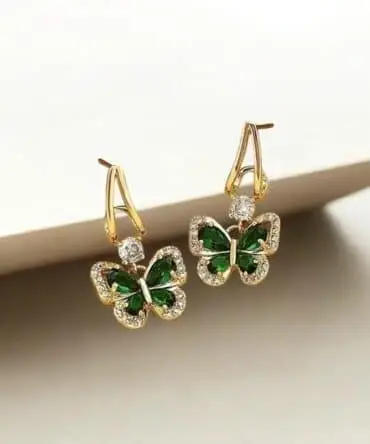 Stainless Steel Green Butterfly Earrings – Dangle Style
