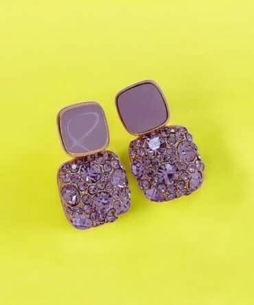 Lavender Crystal Stud Earrings for Women – Stainless Steel Anti-Tarnish Finish