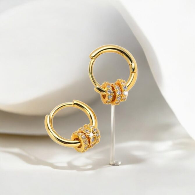 Elegant Hoop Earrings with Triple CZ Studded Rings - Image 3
