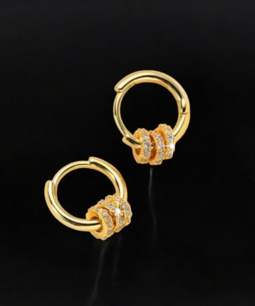 Elegant Hoop Earrings with Triple CZ Studded Rings