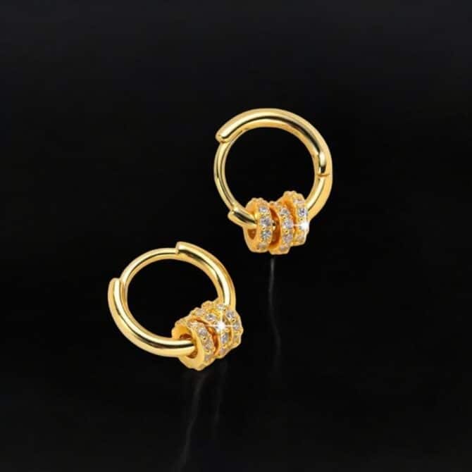 Elegant Hoop Earrings with Triple CZ Studded Rings