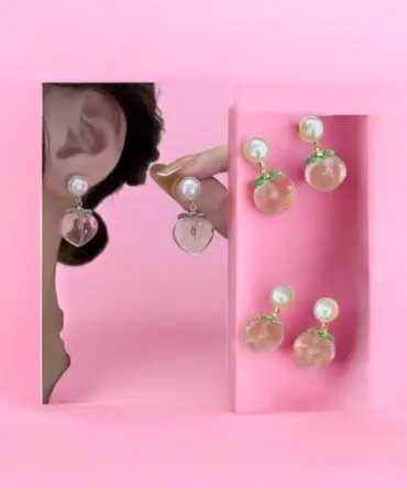 Cute Peach Pearl Earrings for Women – Anti-Tarnish Fruit Design
